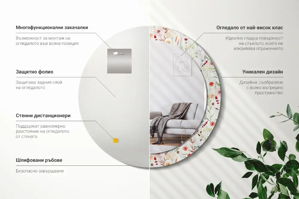 Rund spegel med tryckt Vilda blommor