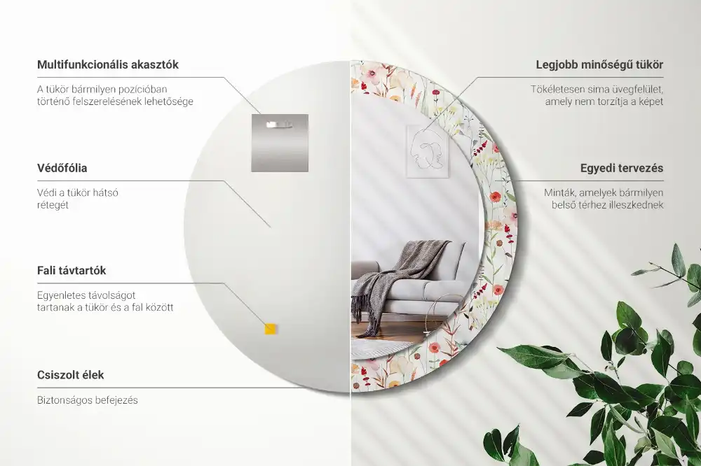 Rund spegel med tryckt Vilda blommor