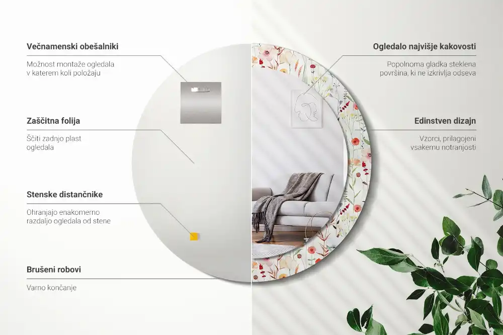 Rund spegel med tryckt Vilda blommor