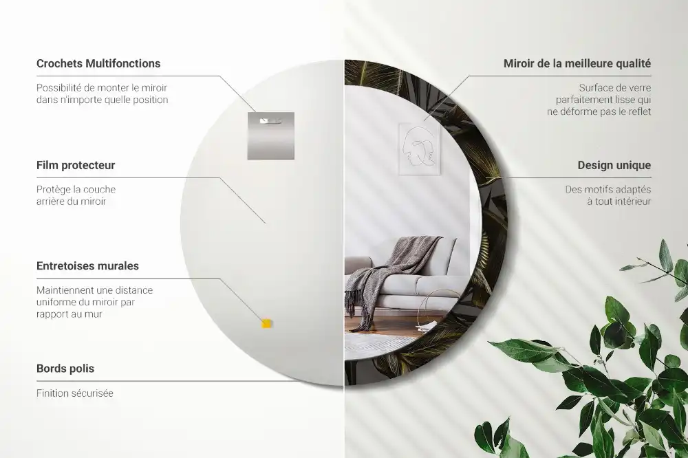 Rund spegel med tryckt ram Hibiskus blommor