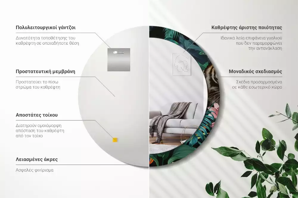 Rund spegel med tryckt ram Vintage djungel