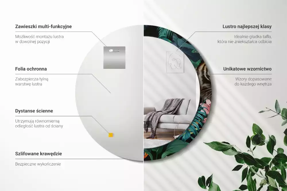 Rund spegel med tryckt ram Vintage djungel