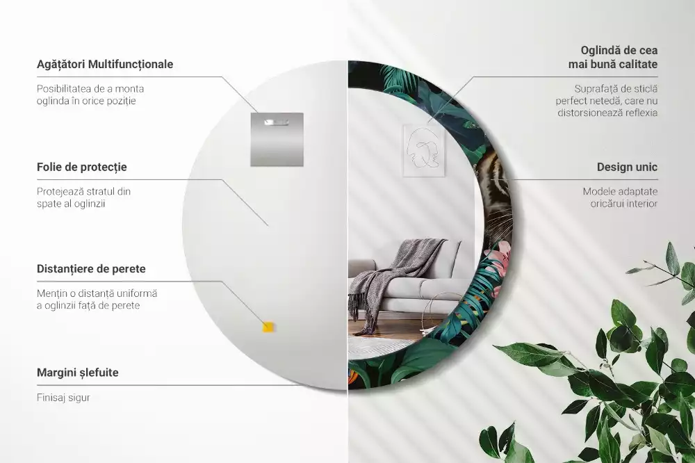 Rund spegel med tryckt ram Vintage djungel