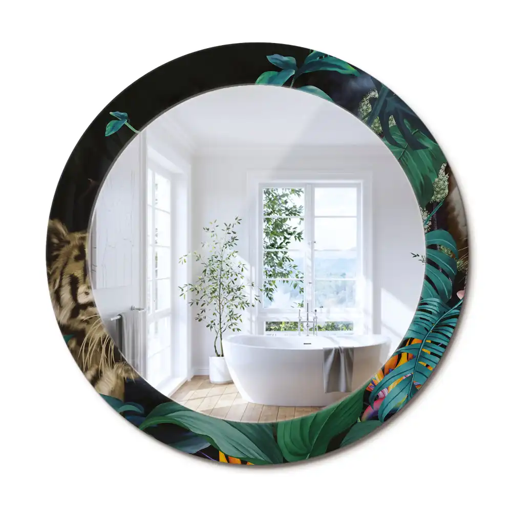Rund spegel med tryckt ram Vintage djungel