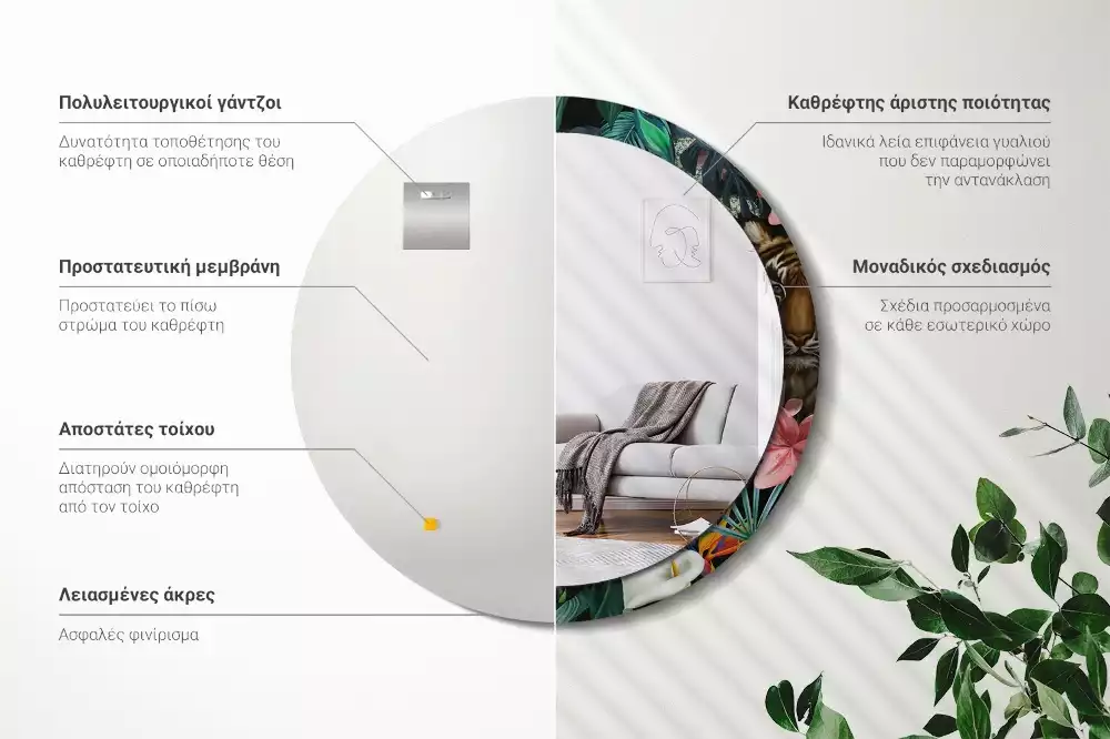 Rund spegel med tryckt ram Vintage djungel