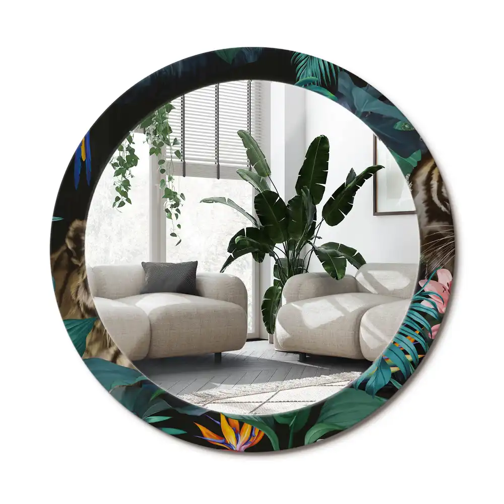 Rund spegel med tryckt ram Vintage djungel