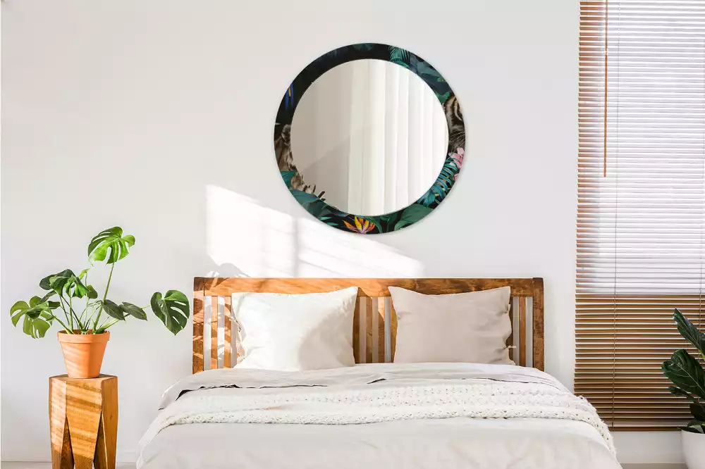 Rund spegel med tryckt ram Vintage djungel