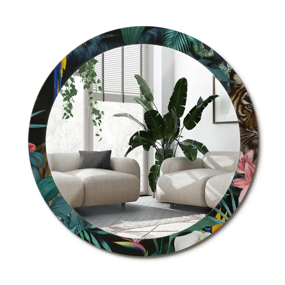 Rund spegel med tryckt ram Vintage djungel