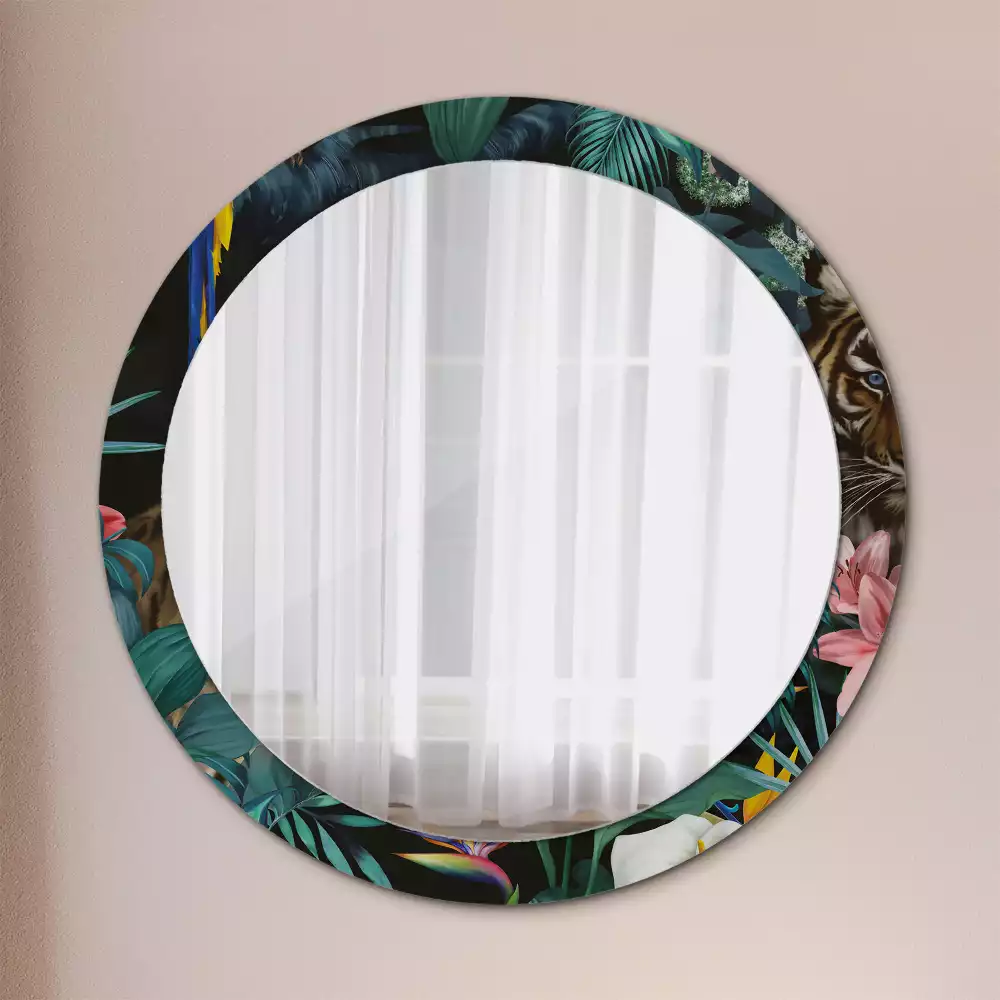 Rund spegel med tryckt ram Vintage djungel