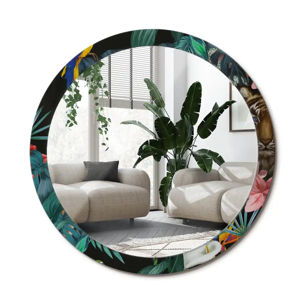 Rund spegel med tryckt ram Vintage djungel