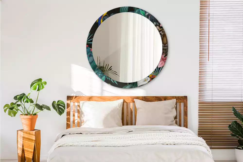 Rund spegel med tryckt ram Vintage djungel