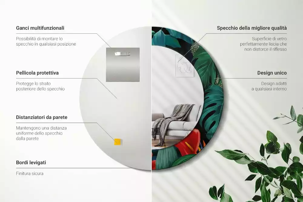 Rund spegel med tryckt ram Vintage djungel