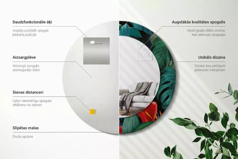 Rund spegel med tryckt ram Vintage djungel