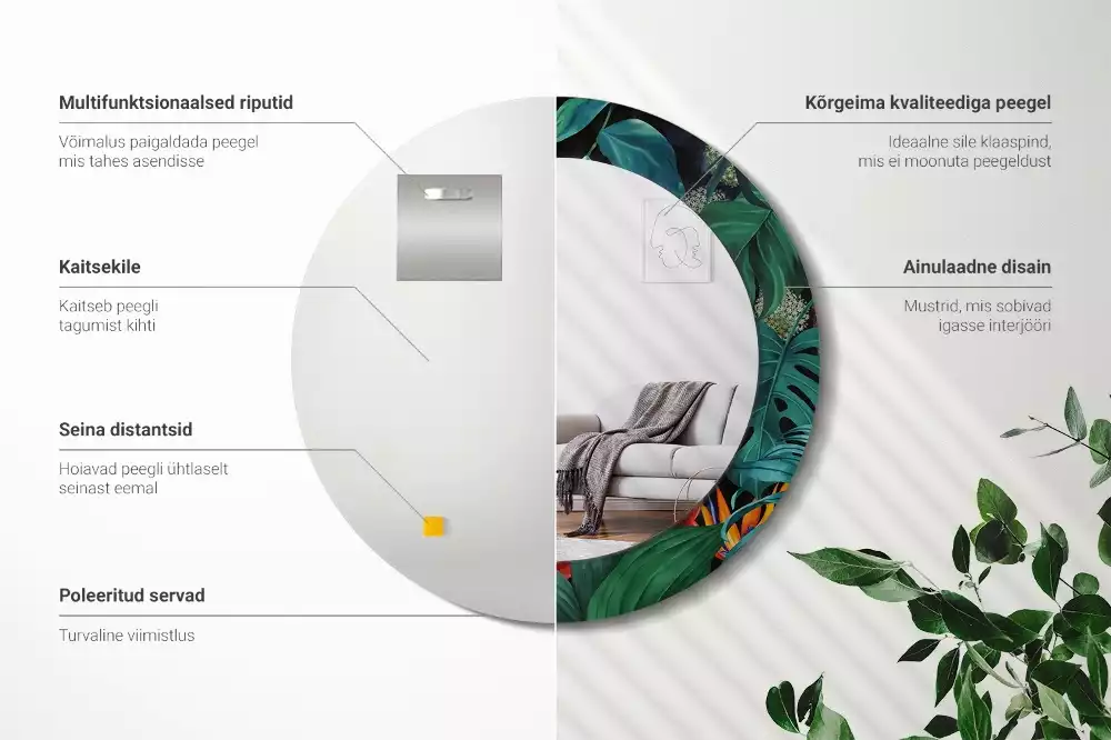 Rund spegel med tryckt ram Vintage djungel