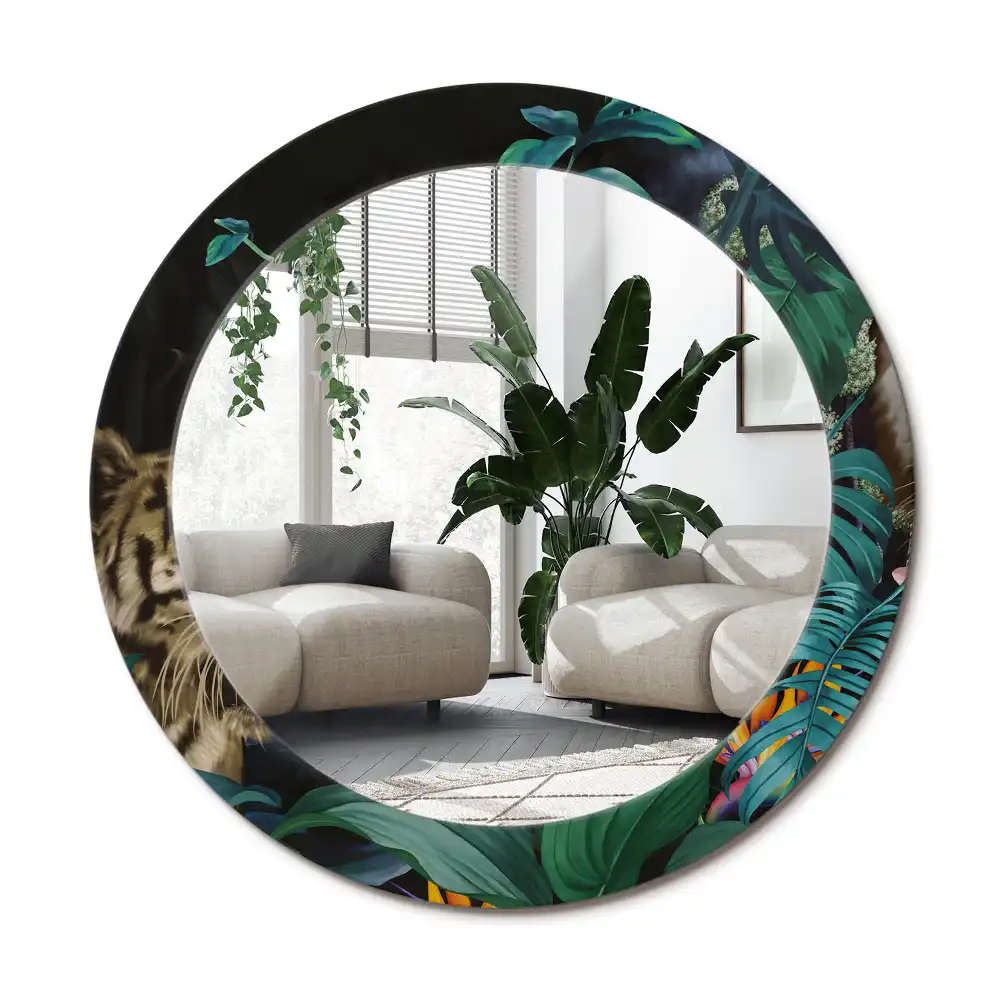 Rund spegel med tryckt ram Vintage djungel