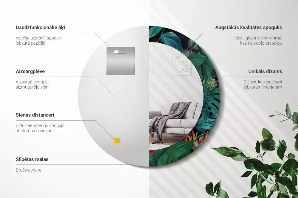 Rund spegel med tryckt ram Vintage djungel