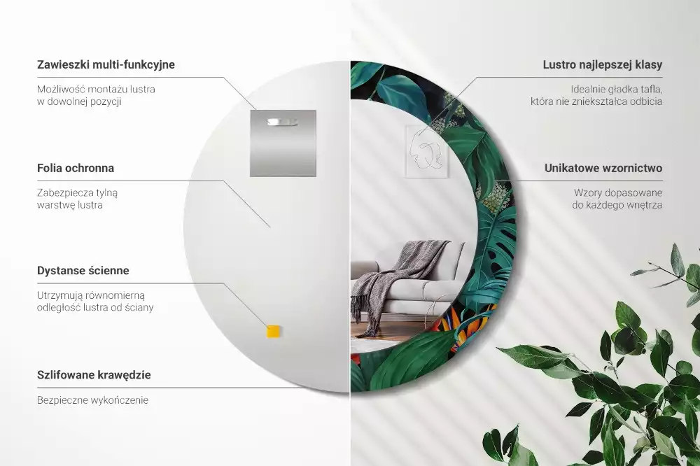 Rund spegel med tryckt ram Vintage djungel