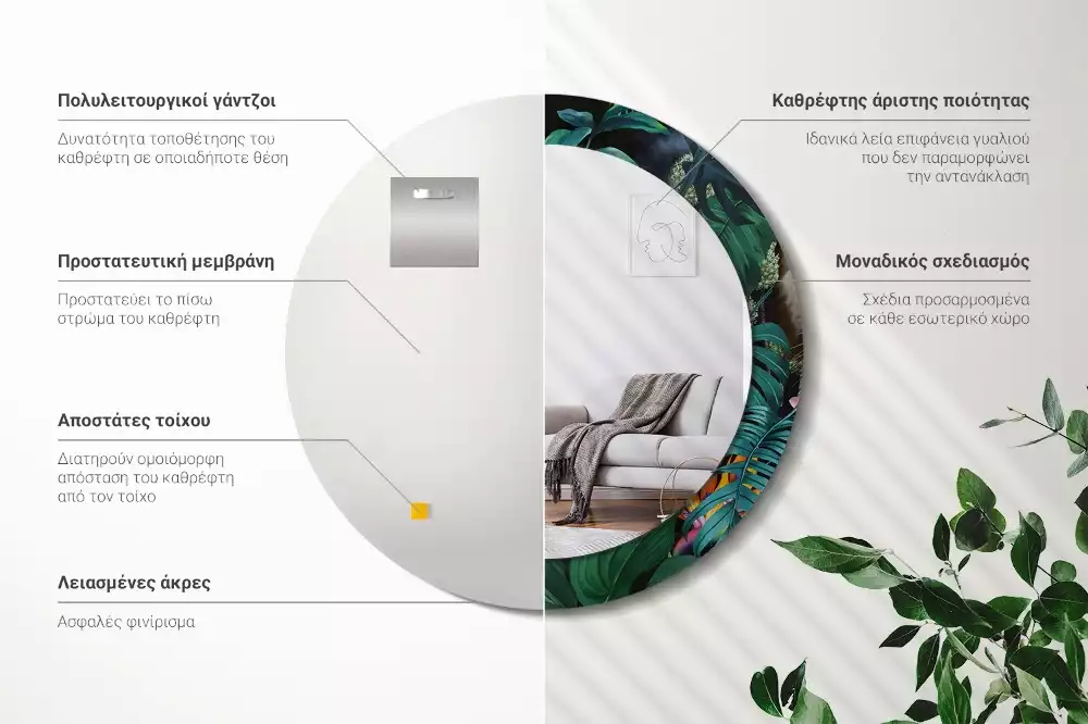 Rund spegel med tryckt ram Vintage djungel