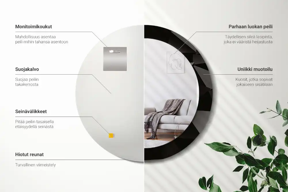 Rund spegel med tryckt Abstrakt svart