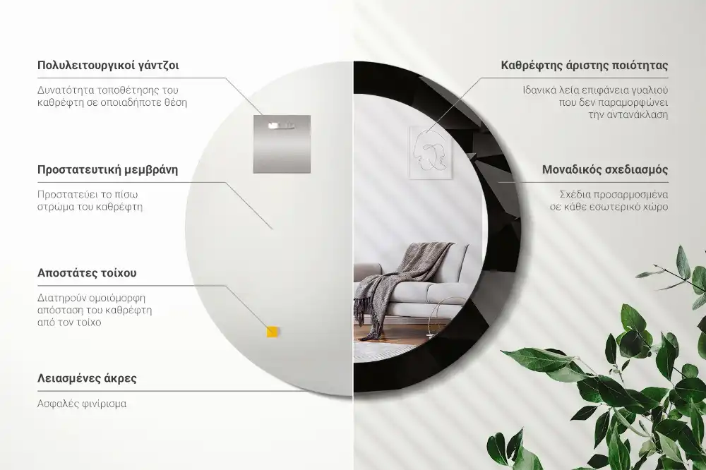 Rund spegel med tryckt Abstrakt svart