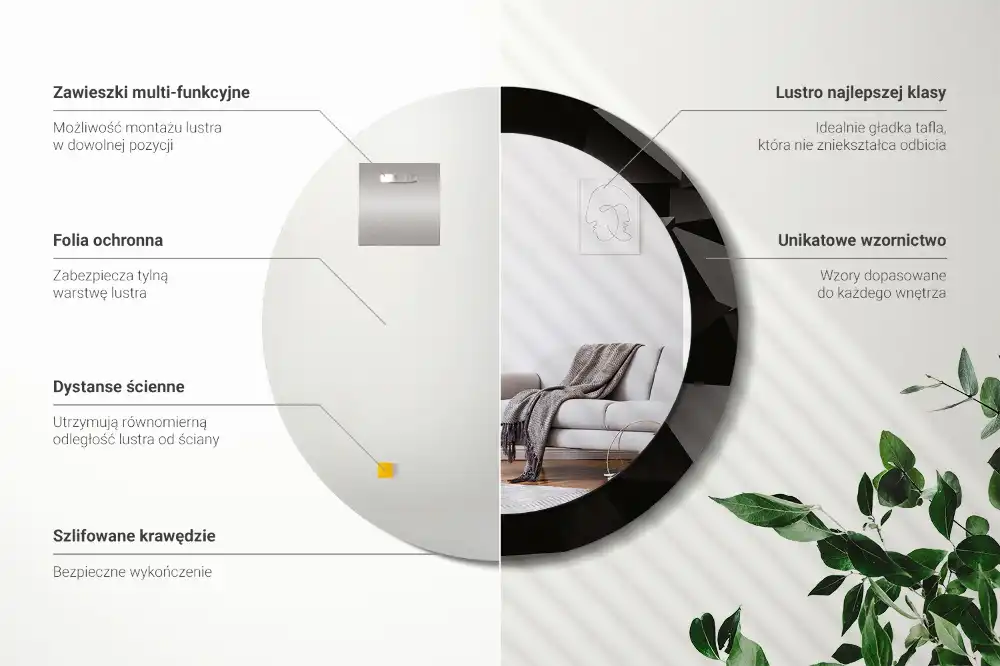 Rund spegel med tryckt Abstrakt svart