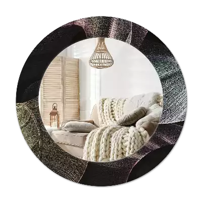 Rund spegel med tryckt Mörka tropiska löv