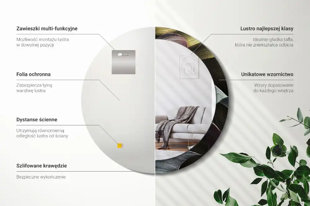 Rund spegel med tryckt Mörka tropiska löv