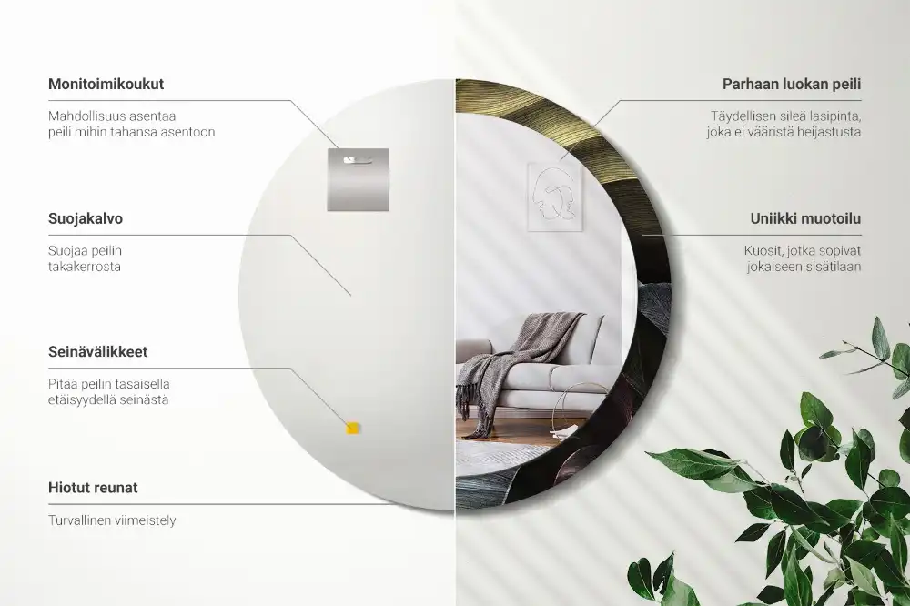 Rund spegel med tryckt Mörka tropiska löv