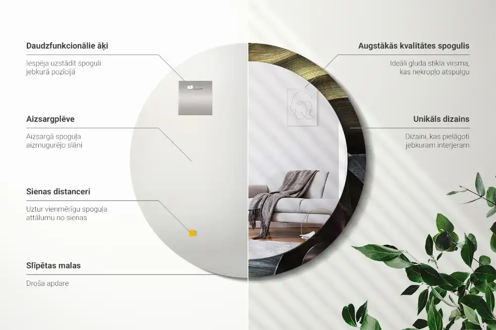 Rund spegel med tryckt Mörka tropiska löv