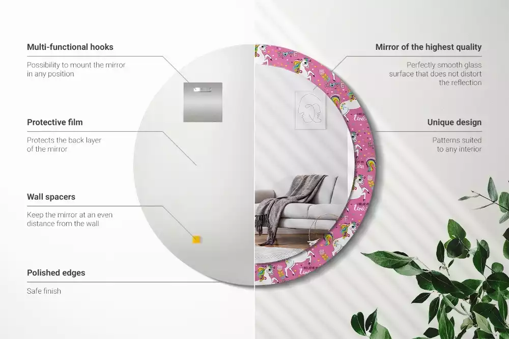 Rund spegel med tryckt ram Magisk enhörning