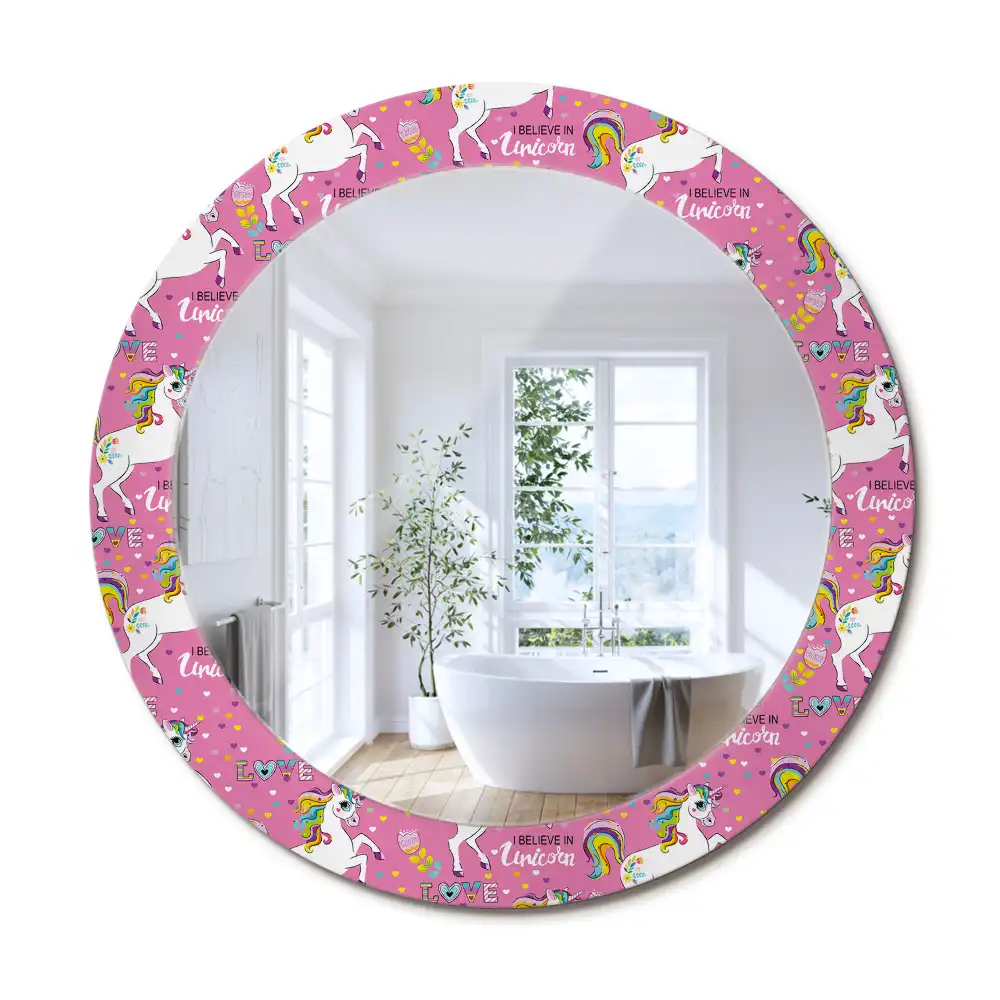 Rund spegel med tryckt ram Magisk enhörning
