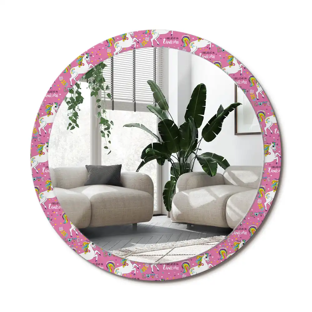 Rund spegel med tryckt ram Magisk enhörning