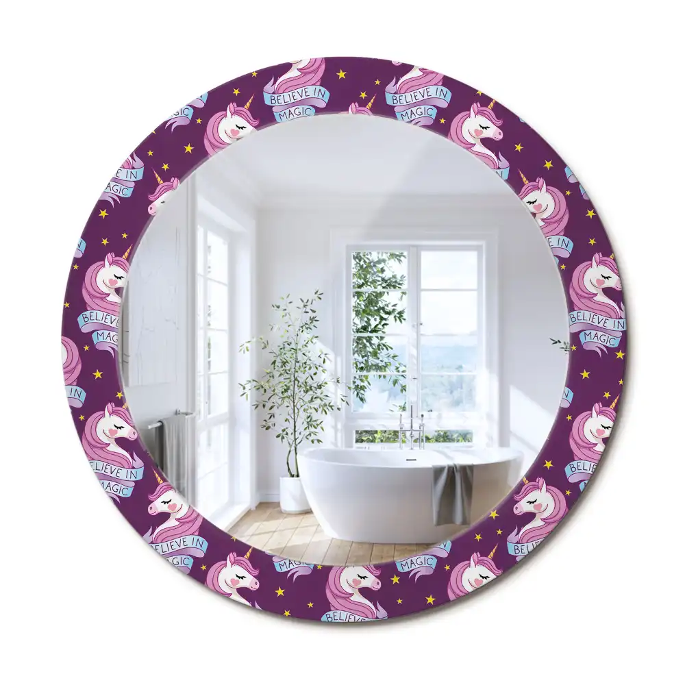 Rund spegel med tryckt ram Star Unicorn