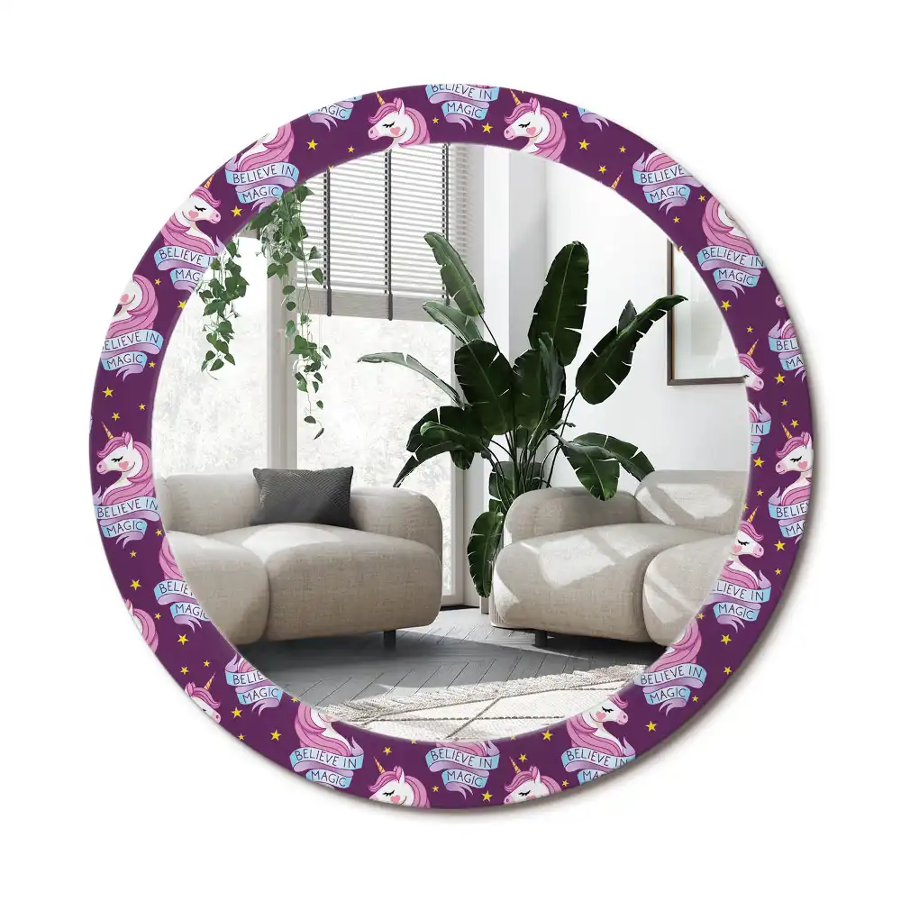 Rund spegel med tryckt ram Star Unicorn