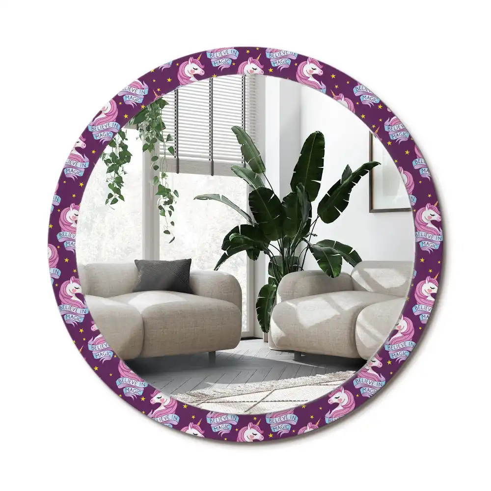 Rund spegel med tryckt ram Star Unicorn