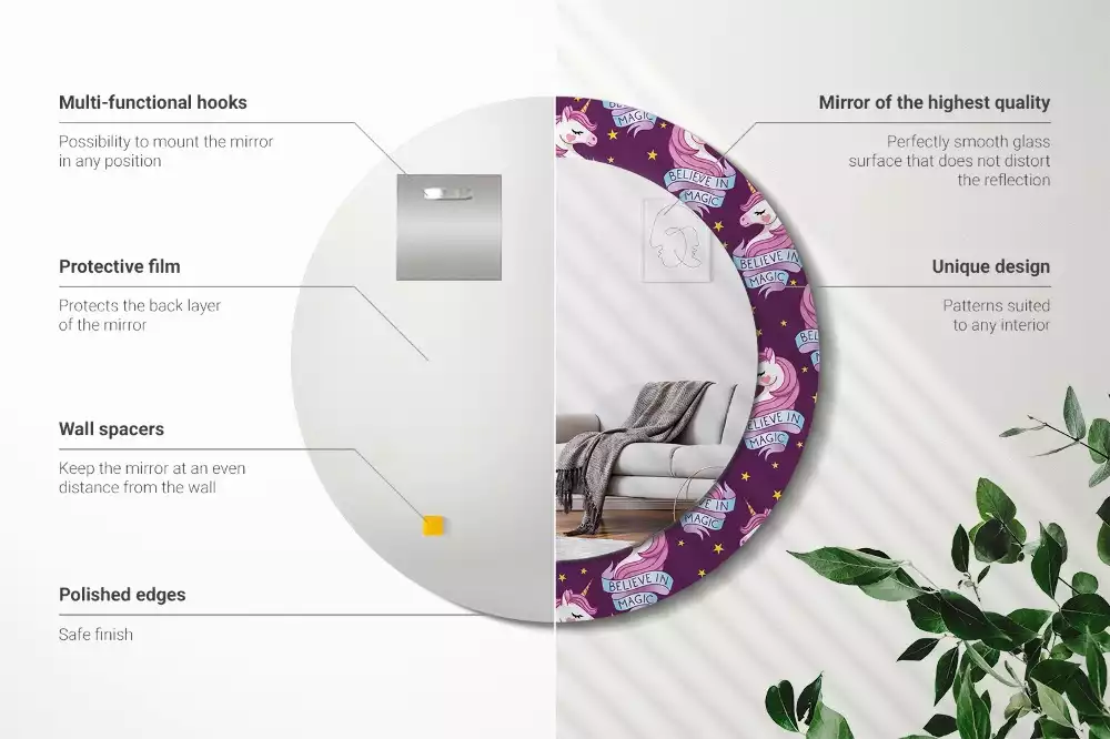 Rund spegel med tryckt ram Star Unicorn