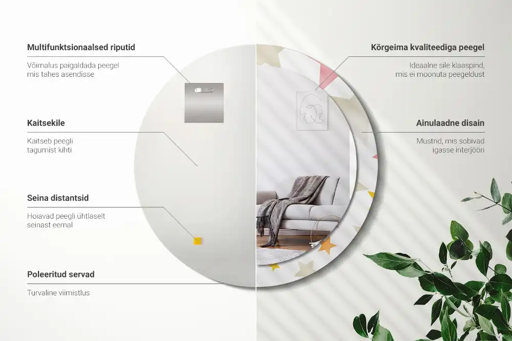 Rund spegel med tryckt Pastellstjärnor