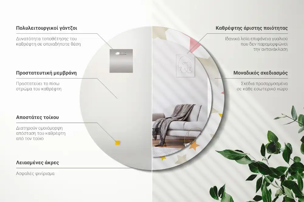 Rund spegel med tryckt Pastellstjärnor