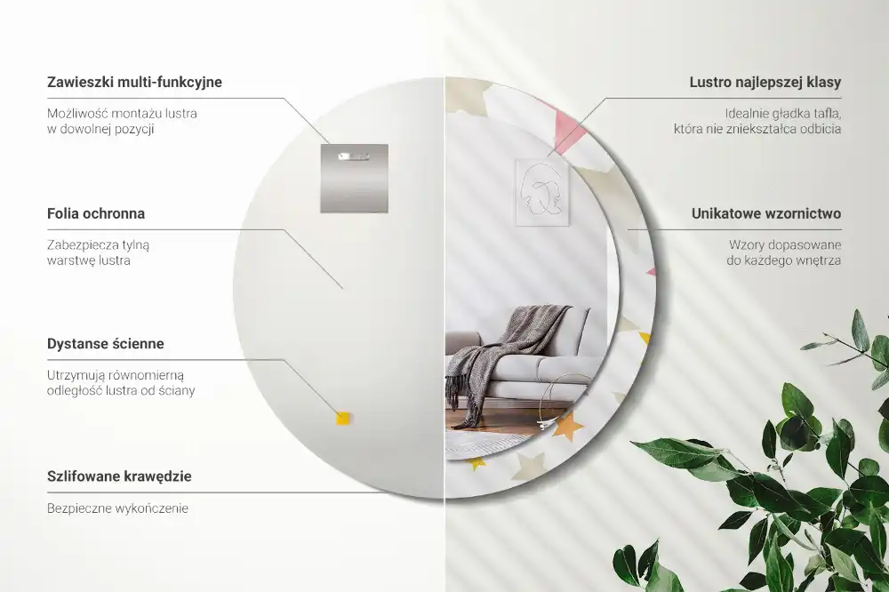 Rund spegel med tryckt Pastellstjärnor