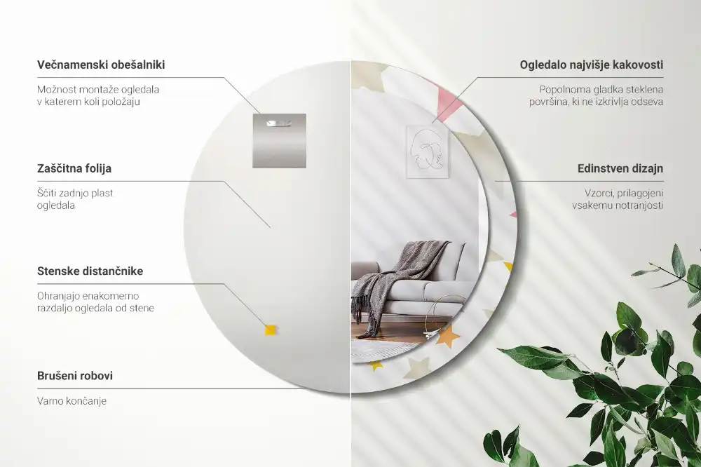 Rund spegel med tryckt Pastellstjärnor