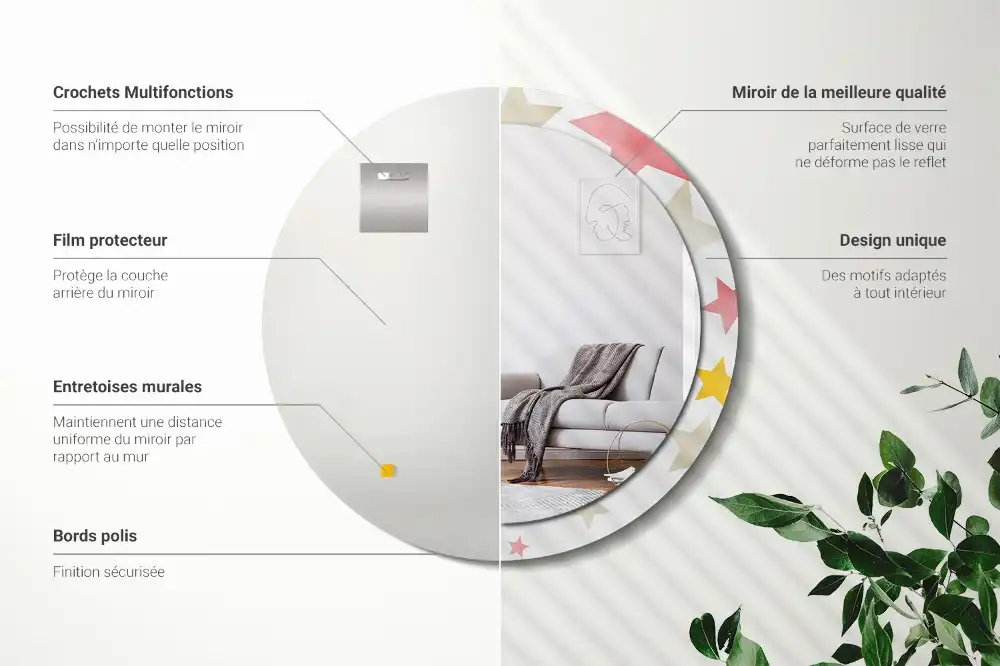 Rund spegel med tryckt Pastellstjärnor