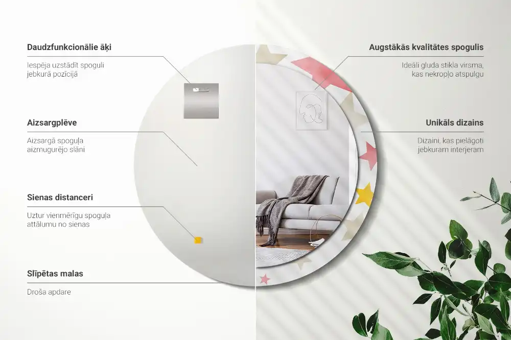 Rund spegel med tryckt Pastellstjärnor