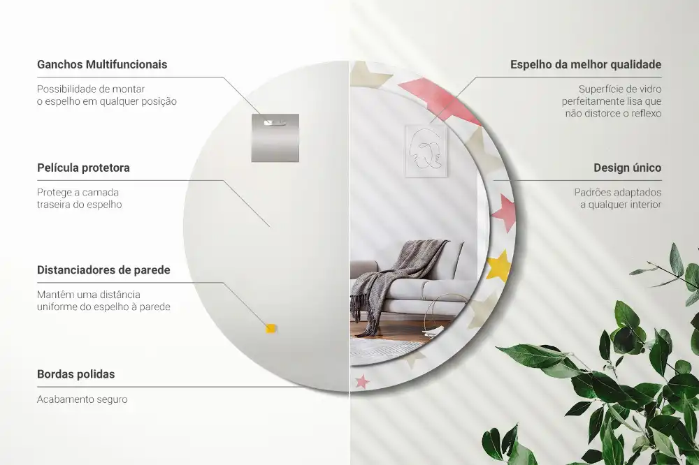 Rund spegel med tryckt Pastellstjärnor