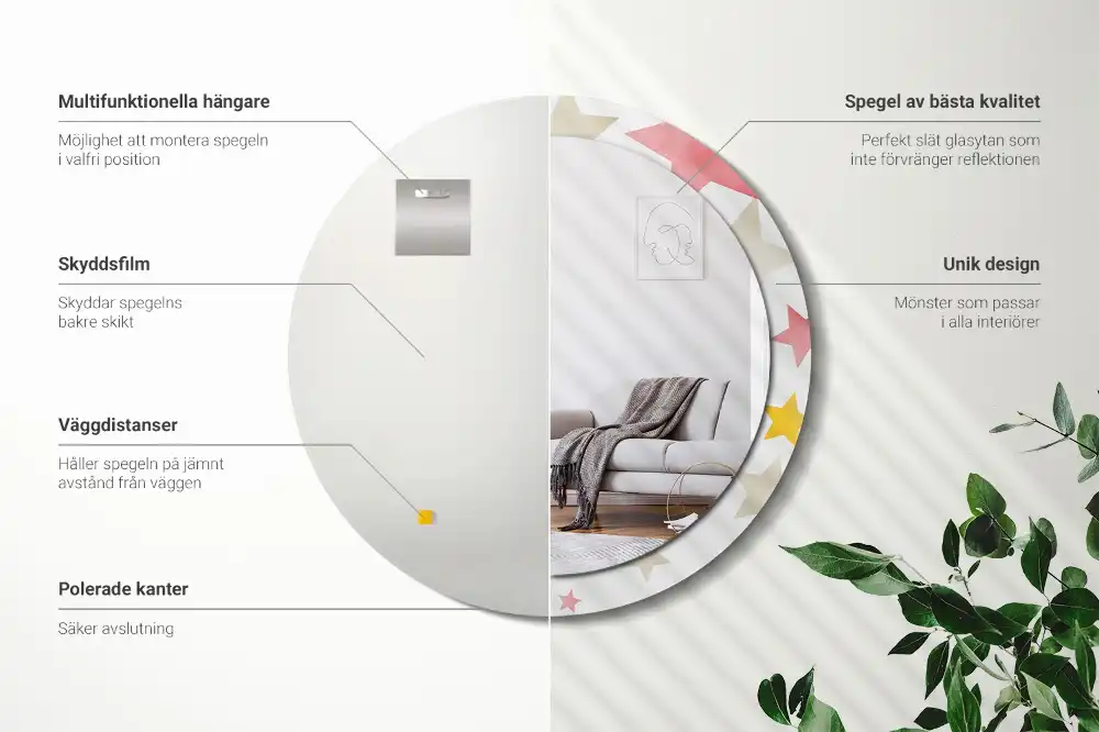 Rund spegel med tryckt Pastellstjärnor