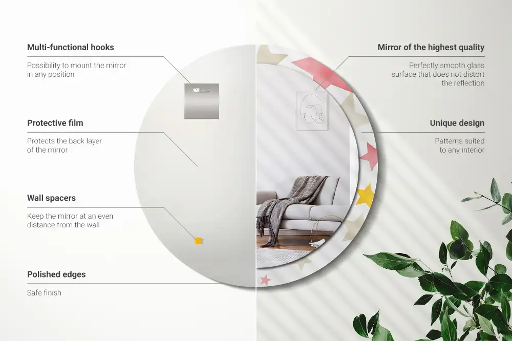 Rund spegel med tryckt Pastellstjärnor