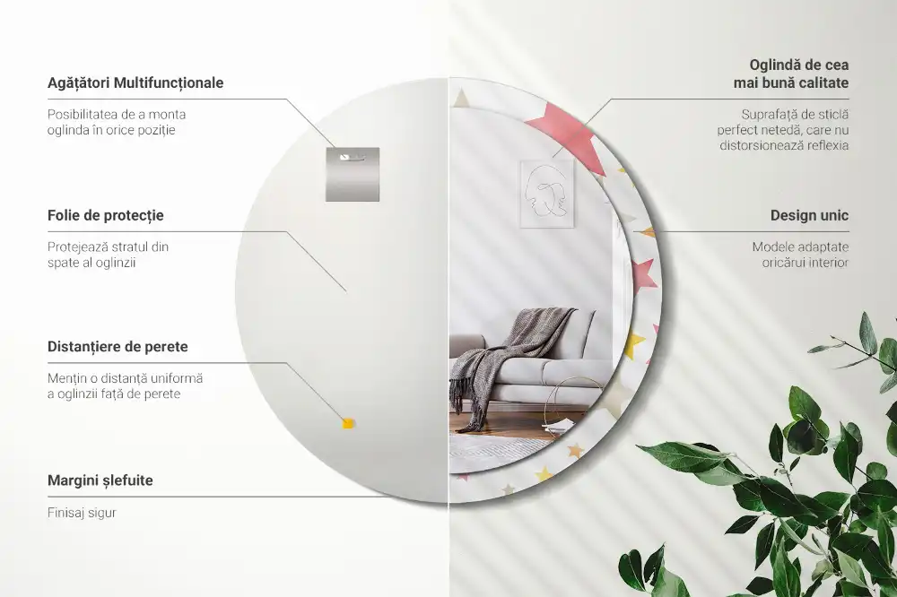 Rund spegel med tryckt Pastellstjärnor