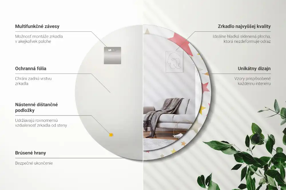 Rund spegel med tryckt Pastellstjärnor