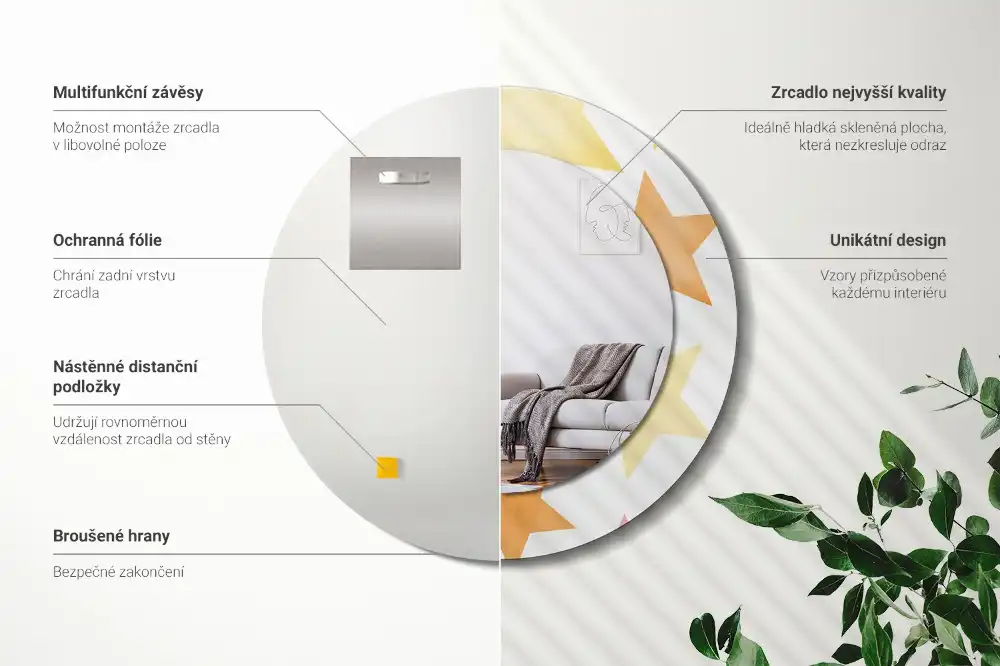 Rund spegel med tryckt Pastellstjärnor