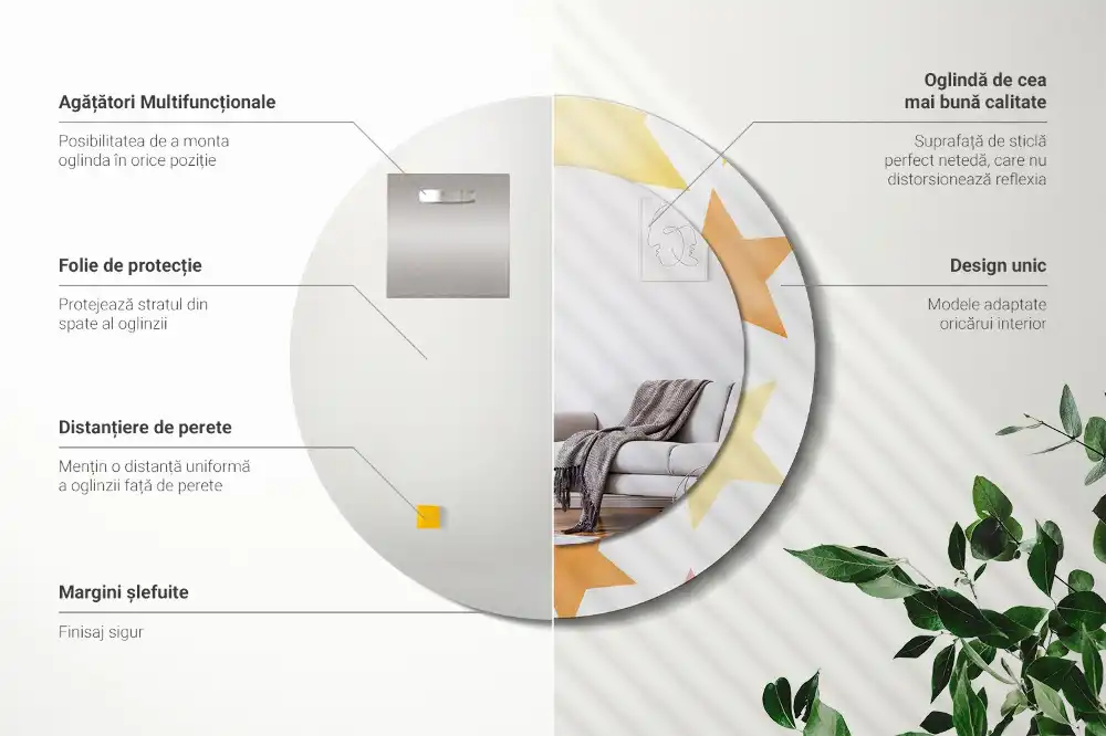 Rund spegel med tryckt Pastellstjärnor
