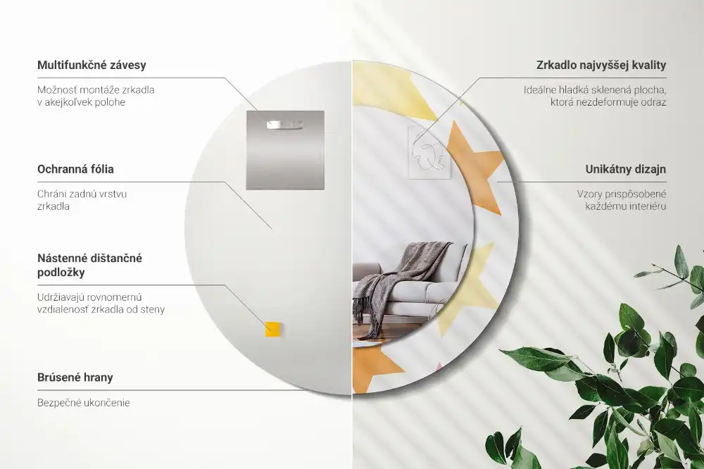 Rund spegel med tryckt Pastellstjärnor